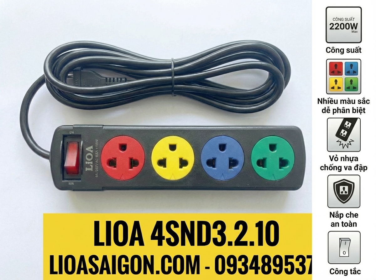 Ổ Cắm LiOA 4SND3.2.10 - 4 Lỗ Cắm - 3 Mét - 2200W)